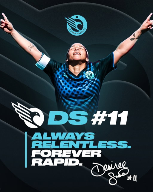 💙🪽 Our Destroyer #11

Desiree Scott has announced she will retire from professional club play at the conclusion of the 2025 Northern Super League season.

From scoring in our inaugural match to leading with unmatched passion and resilience, Desiree has left her mark on the Rapid and inspired the next generation.

A cornerstone of Canadian soccer with 188 caps, four Olympic appearances, and a historic gold medal at Tokyo 2020, her impact on the game is everlasting.

On Oct 8, our last regular home season match, we're celebrating her game-changing career with a joyful tribute our legend deserves. 💙🪽 Tickets available link in bio 🔗

-

💙🪽 Une légende du jeu.

Desiree Scott a annoncé qu’elle prendrait sa retraite du soccer professionnel en club à la fin de la saison 2025 de la Super ligue du nord.

Du but historique marqué lors de notre tout premier match à son leadership empreinte de passion et de résilience, Desiree a laissé sa marque sur le CF Rapide Ottawa et inspiré la prochaine génération.

Véritable pilier du soccer canadien avec 188 sélections, quatre participations aux Jeux olympiques et une médaille d’or historique à Tokyo 2020, son impact sur ce sport est éternel.

À notre dernier match à domicile de la saison régulière le 8 octobre, nous allons célébrer une carrière exceptionnelle ainsi que la conclusion d’un parcours inoubliable. 💙🪽 Les billets sont disponibles dans notre bio 🔗

// @northernsuperleague @msdscott @canwnt @tdplace