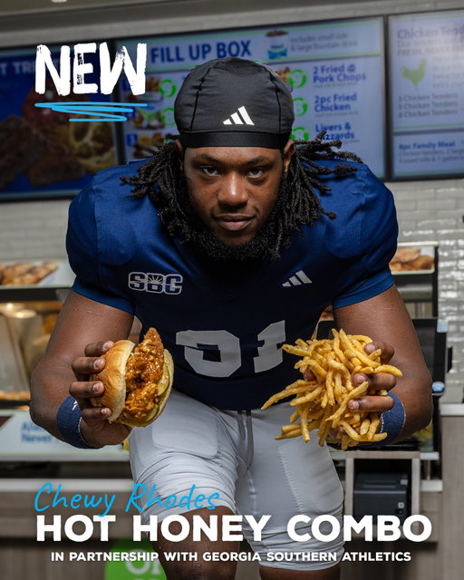 Chewy’s got game and now he’s got his own combo! 🏈💪 Introducing the NEW Chewy Rhodes Hot Honey Combo ⚡️ featuring our chicken tender sandwich with Parker’s sauce & pickles, paired with Mike’s Hot Honey, fries, and a drink. We’re proud to partner with Davion “Chewy” Rhodes to keep Eagle Nation fueled all season long! #HailSouthern #GATA #ChewyRhodes #HotHoneyCombo #MikesHotHoney #ParkersKitchen