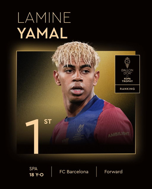 Back-to-back Kopa Trophy winner, Lamine Yamal 💎
 
#UCL #ballondor