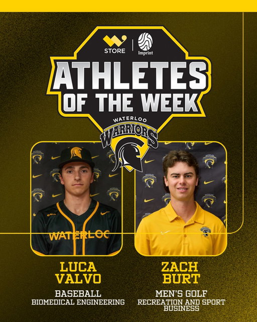 @wloomgolf’s Zach Burt and @wloobsb’s Luca Valvo have been named the @wstore.uwaterloo Athletes of the Week, presented by @uwimprint.  

Burt began the week off golden with a first-place finish in the Western Invitational at St. Thomas Golf & Country Club on Monday. The Recreation and Sport Business major’s low score of 67 led the Warriors to a team gold medal as well, their first podium finish of the season.

Valvo, meanwhile, continued his already stellar rookie campaign with a complete game and victory over the Brock Badgers on Sunday. Valvo allowed just one earned run on three hits and one walk, while striking out six. Valvo now sits among the top five pitchers in the OUA in wins, ERA, and WHIP.

📰 Read more at the link in our bio!

#GoBlackGoGold