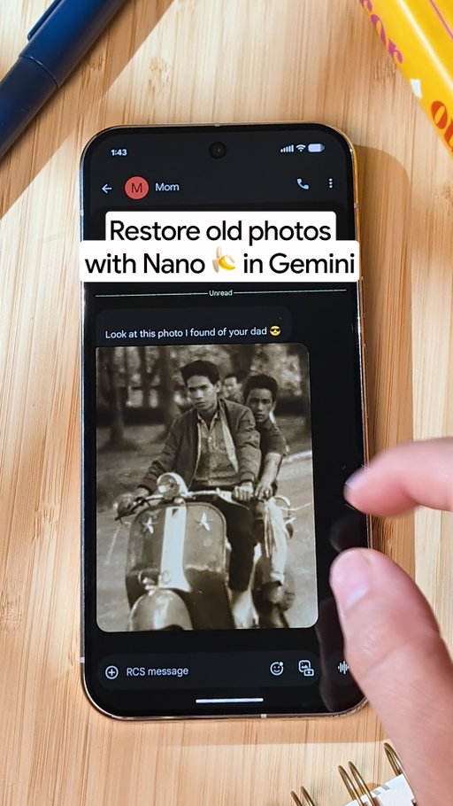 Magic in just a few taps on #Pixel10 ✨✨

Restore your old photos with Nano Banana on @GoogleGemini--and bring your vision to life using video generation. It's that easy.