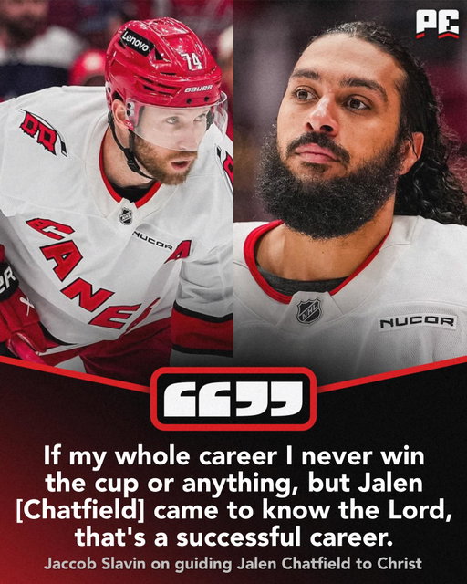 #Hurricanes star defenseman Jaccob Slavin opened up about guiding his teammate Jalen Chatfield to the Lord.

"On the plane rides, we start talking about the gospel. He has some of the funniest questions when it comes to the gospel [...]. Fast forward a little bit, he ended up being saved in one of our chapels [...]. Later that year, me and the chaplain baptized him in our pool in the backyard. That was super special [...]. If my whole career I never win the [Stanley Cup] or anything, but Jalen [Chatfield] came to know the Lord, that's a successful career," Slavin said.

H/T @hockeyforever