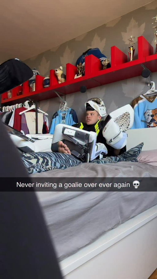 Clearly she didn’t want to stack the pads with me 🤦🏼‍♂️ 

#goalie #hockeyplayer #hockeyboys #funny