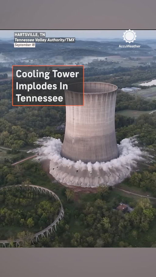 A 540-foot cooling tower was destroyed during a controlled implosion in Hartsville, Tennessee. The Tennessee Valley Authority said the removal was to make the site safer.