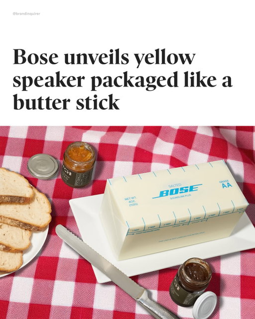 Sizzling design? 🧈

For the launch of @bose’s SoundLink Plus in its new Citrus Yellow, @cnc_merch and @cncexperiences created a limited-edition PR kit that reimagined the speaker as a stick of butter.

“Butter Yellow” has been called one of the hottest colors of 2025—spotted in interior design by Vogue, celebrated in Forbes and Harper’s Bazaar for dominating fashion runways and red carpets (think Timothée Chalamet at the Oscars), and embraced on tour by Sabrina Carpenter.

While the butter packaging won’t hit stores, you can still tap into the trend by getting the Citrus Yellow speaker in its standard box at bose.com.

#branding #brandidentity #logodesign #graphicdesign #creativedirection #brandstrategy #packaging #packagingdesign  #branddesign #designinspiration #brandinspo #graphicdesigner #bose