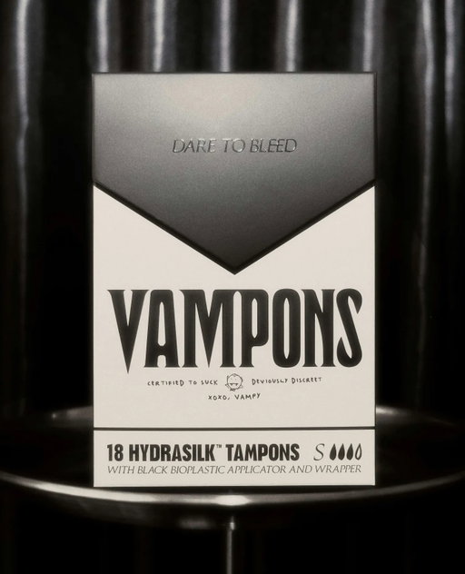 @vampons_rising , designed by @asweproceed.co, rethinks period care packaging with an aesthetic that shifts industry norms and breaks free from overused clichés within the women’s health space.⁠
⁠
Rejecting the tired tropes of pastel colors, images of white women wearing all-white outfits, floral motifs, and overly pink cues, this design adopts a cigarette-style box while fully embracing the world of the undead who just so happen to have a taste for blood. ⁠
⁠
Link in bio for the full article. #design #branding #linkinbio #graphicdesign #packagingdesign #thedieline #dieline #packaging