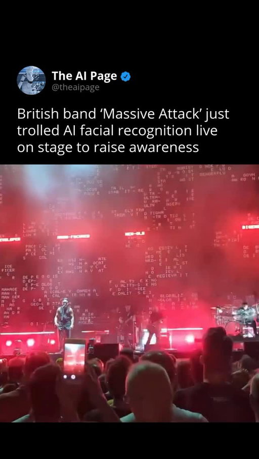 Massive Attack turned their latest show into more than music—it became a warning about technology and control. Using face-detection visuals, they randomly labeled audience members with tags like “persuasive” or “hoarder.” None of it was real, but it felt uncomfortably close to what facial recognition already does.

The message was clear: surveillance tech can define people without context or consent. By putting the crowd under the spotlight, Massive Attack made it impossible to ignore how easily these systems can shape the way we’re seen.
- - - - -
Double Tap ♥️ & share/tag a friend
Follow @theaipage to keep up!
- - - - -
#ai #surveillance #facialrecognition #privacy #technology #future #theaipage #innovation