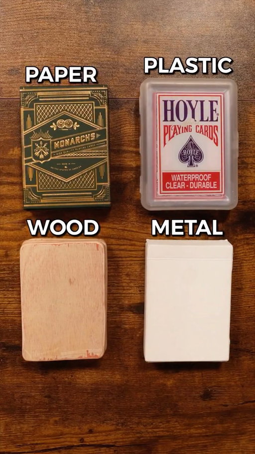 Paper, plastic, wood, or metal playing cards? 😮
•
Which one is your favorite? 
•
Paper cards by: @theory11 
Plastic cards by: @bicyclecards 
Wood packets by: me 
Metal cards by: @anyone 
•
#card #cards #playingcards #playingcard #shuffle #shuffles #shuffling #asmr #paper #plastic #wood #metal #asmr #satisfying #igreel #reels #reel