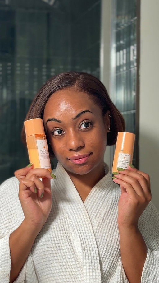 #NaturiumPartner If you’re someone whose goal is focused on pigment and texture, the new @naturium Multi-Bright Milky Toner + Multi-Bright Advanced Serum is the duo for you. This duo features azelaic acid, AHAs, brightening & soothing ingredients to gently hydrate + exfoliate. available on naturium.com 🫧✨