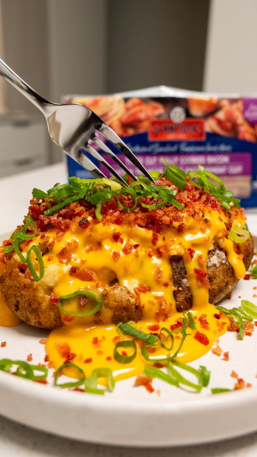 Twice Baked Potatoes Loaded with Schneiders Bacon, Cheese & Scallions. Golden, cheesy, and loaded with flavour — these twice-baked potatoes are taken to the next level with Schneiders Bacon. 🥓🇨🇦 Proudly owned in Canada and made in Manitoba, Schneiders has stayed true to their craft for generations, bringing the bacon-iest bacon to households across the country.
It’s the easiest, fastest way to add rich, smoky flavour to your favourite dishes — because let’s be real, bacon goes with just about everything.

Ingredients
• Russet potatoes (large, baking type)
• Olive oil
• Kosher salt & black pepper
• Sour cream
• Butter
• Schneiders pre-cooked bacon, chopped
• Scallions, thinly sliced
• Shredded cheese (cheddar or a sharp blend)
• Cheese sauce (for topping)
Method
1. Bake the potatoes:
• Prick with a fork, rub with olive oil, season with salt.
• Roast at 350–375°F for 1 hour, until skins are crisp and centers tender.
2. Make the filling:
• Slice potatoes open lengthwise, scoop out the insides into a bowl.
• Mix with sour cream, butter, cheese, chopped Schneiders bacon, and scallions.
• Season to taste.
3. Fill & bake again:
• Spoon the mixture back into the potato shells.
• Return to the oven until hot and lightly golden, about 15 minutes.
4. Finish strong:
• Drizzle with warm cheese sauce.
• Top with more Schneiders bacon and scallions.
• Serve hot.

#ad #Schneiders #SchneidersBacon