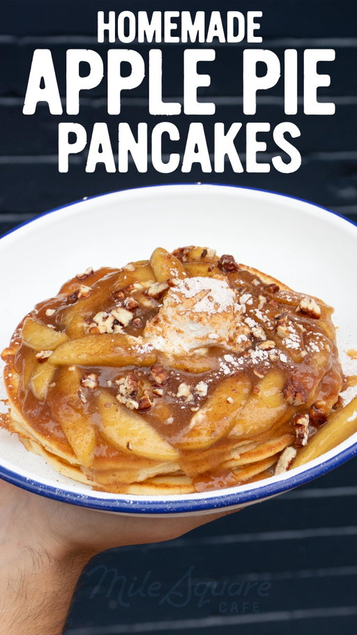 APPLE PIE PANCAKES: 
Lemon riccotta Pancakes Apple Pie Compote, Candied Pecans