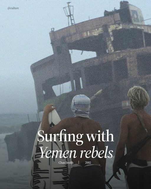 in 2002, american surf journalist chas smith found himself in a precarious situation while chasing waves in yemen. 

when his transportation plans fell through in the middle of a conflict zone, he faced the prospect of being stranded in dangerous territory.

fortune took an unexpected turn when local militia fighters offered him passage through their region. 

and despite the circumstances and the risks of accepting help from armed rebels, smith decided to trust their offer. 

the fighters, intrigued by the unusual sight of a western surfer seeking waves in their war-torn homeland, proved surprisingly hospitable during the journey.

*this post is for educational purposes only* 

// @aaarchivist