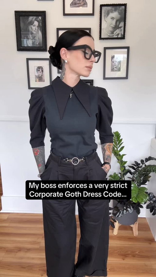 Dress Code Corporate Goth — always.
Although I’m certainly not in a corporate setting (oh my peep that shoulder reveal) I do take my job VERY seriously and always try to dress professional so my clients know I mean business 🖇️
Link in bio to head to my CORP GOTH LTK set 
#corporategoth #corpgoth
