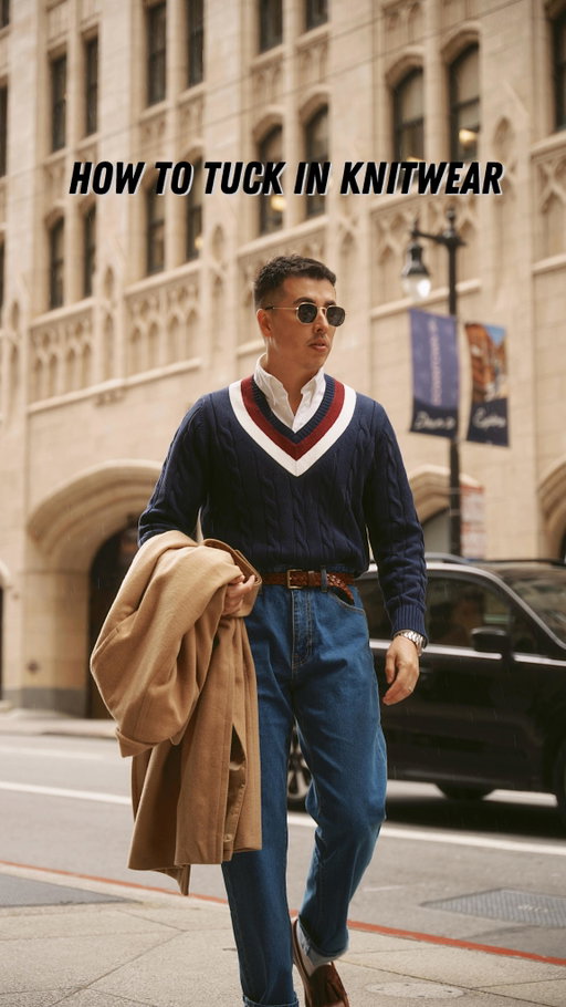 How to tuck in your knitwear. 
-
This won’t come undone, unless you’re jumping and moving around.  Knitwear usually has more give and will remain in place if tucked. 

#menstyletips #howto #styletips #howtowear #howtostyle