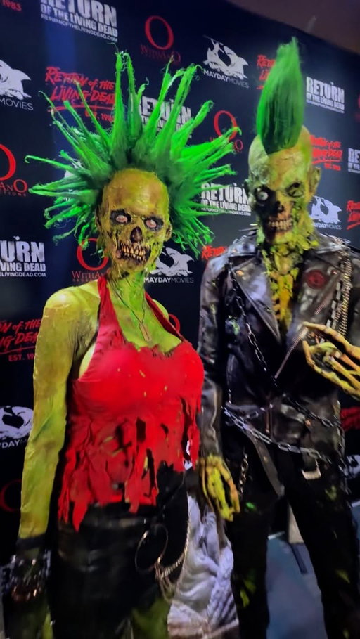 We meet again! “They’re back from the grave... and ready to party!” These punked-out undead legends took over #ComicConLA in full rotted glam. With spiked mohawks, killer threads, and zero chill, they proved the afterlife still knows how to rage. #ReturnOfTheLivingDead vibes all day! @trevor_newlin & @juliette_cecile are legends 

#Punk|sUndead #ZombieStyle #Horrorlcons #LivingDeadLooks #CosplayGoals #BackFromTheGrave #Cosplay