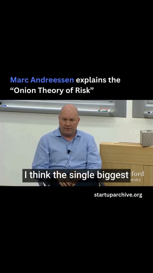 “I think the single-biggest thing entrepreneurs are missing — both on fundraising and how they run their companies — is the relationship between risk and cash. I’ve always been a fan of something Andy Rachleff taught me years ago. He calls it the ‘Onion Theory of Risk.’”

You can think of a day 1 startup as having every conceivable kind of risk: founding team risk, product risk, technical risk, market acceptance risk, revenue risk, cost of sales risk, viral growth risk, etc.

A startup is basically just a long list of risks, and as Marc explains:

"The way I think about running a startup is the way I think about raising money. It's a process of peeling away layers of risk as you go."

You raise seed money to peel away the first two or three risks (e.g. founding team risk, product risk, initial launch risk).

You raise the Series A round to peel away the next layer of risks (e.g. recruiting risk, customer risk, revenue risk, cost of sales risk)

And so on.

Basically, you're peeling away risk as you're achieving milestones. And as you achieve milestones, you're both: making progress on your business and justifying raising more capital.

So in terms of fundraising, you should be calibrating the amount money you're raising to the risks you need to pull out of your business for you to raise your next round.

For example, if you're raising your Series A round, the best way to do that is to say to investors: "I raised a seed round then achieved ____ milestones and eliminated ____ risks. Now I'm going to raise $ X for the Series A to achieve ____ milestones and eliminate ____ risks. This will get the company to ____ state for the Series B round. "

This seems fairly obvious, but as Marc points out, it's a much more systematic way of going about things versus just raising as much money as possible, renting fancy offices, and hiring as many people as you can to grow as fast as you can.

The more money you raise, the more you dilute your ownership stake in your business so it pays to be thoughtful.

Read the full newsletter at startuparchive.org

Video source: @ycombinator (2014)