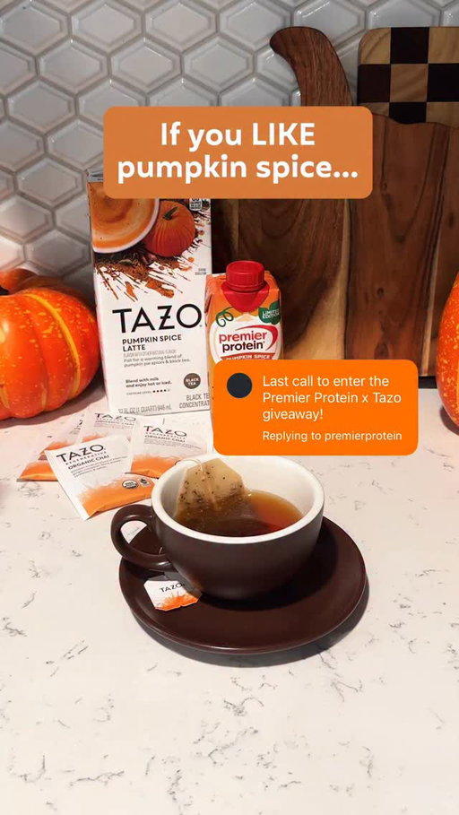 🎃 Pumpkin Spice Lovers, Don’t Miss Out! 🎃
 
Whether you like pumpkin, love pumpkin, or REALLY love pumpkin... this giveaway is for YOU! 🍂☕ Pop over to our original post and tag your friend in the comments to join the fun!
 
This is your final reminder to enter the ultimate TAZO x Premier Protein giveaway packed with cozy fall favorites and ALL the pumpkin spice vibes!  Hurry—entries close tomorrow! ⌛️