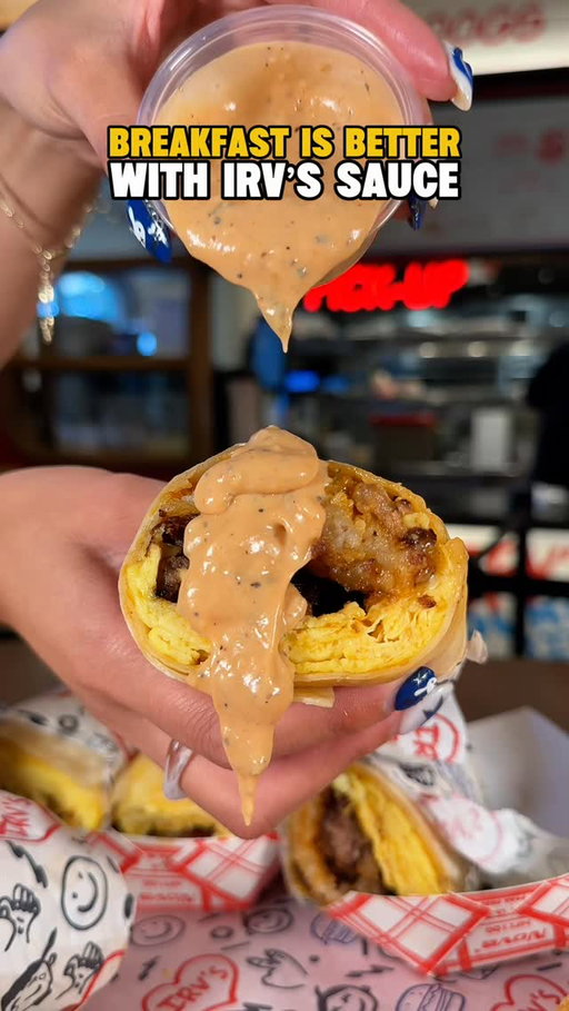Wake up on the RIGHT side of the bed this weekend with breakfast at Irv’s and some extra Irv’s Sauce!

#IrvsSauce #IrvsBurgers #BreakfastBurrito #WeekendPlans