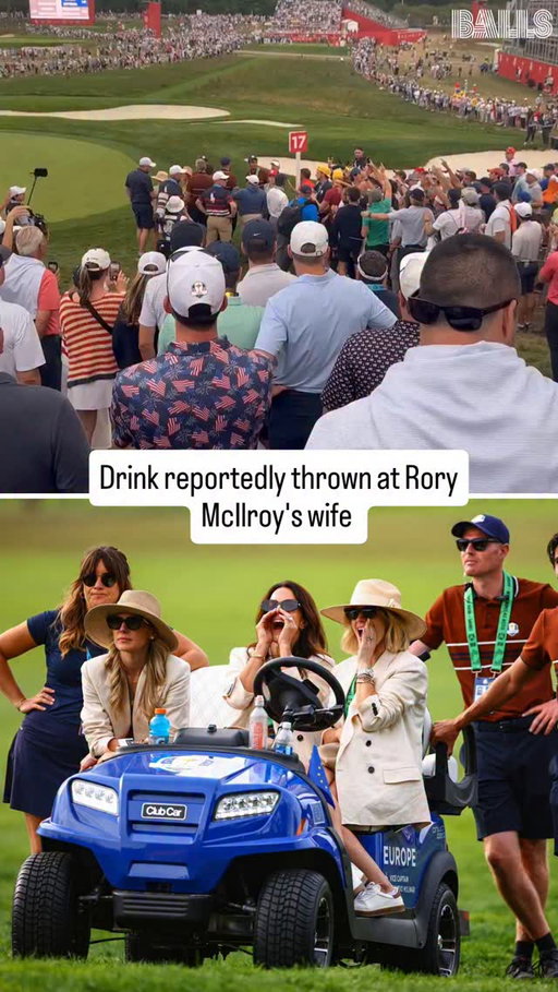 There were reports from Bethpage that a drink had been thrown at Rory McIlroy's wife following Rory and Shane Lowry's win on Saturday evening. 

This video from around the 17th green captures the aftermath. 

📹TJ Rowland on insta