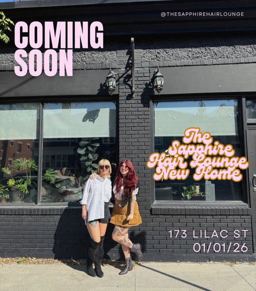 The news is out! Starting on January 1, the Sapphire hair lounge will be located at 173 Lilac St! It seems that we’ve simply outgrown our little pink salon on Academy Road, and as much as it brings us much sadness, we are so incredibly excited to have a fresh new space with more room, more storage, and more love ❤️ So many details to follow but for now, we Celebrate!!! 🎉 🥹🔥