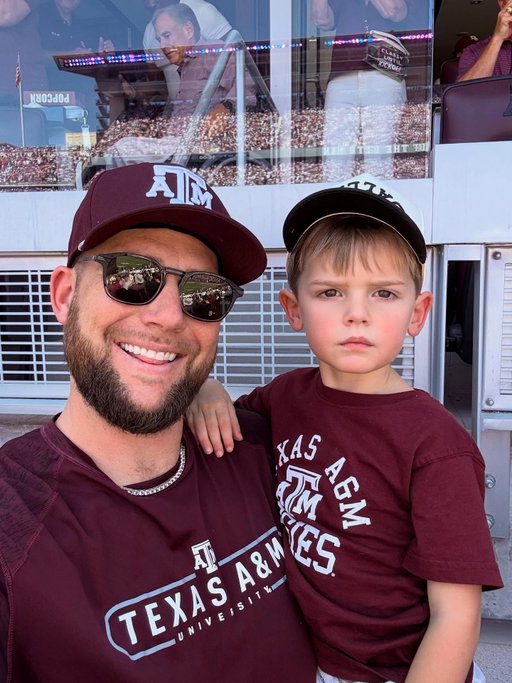 Easton’s first @AggieFootball game ended in a win! Guess he needs to come to them all! Gig’Em!