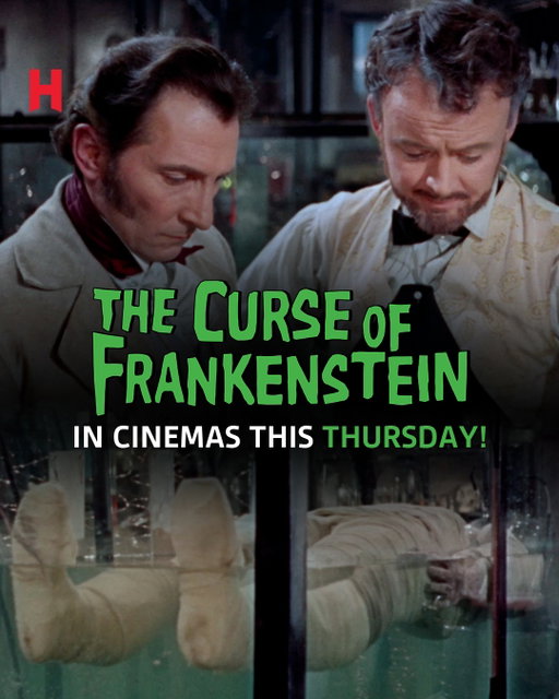 Get ready to step inside the world of Hammer Horror 💥 The definitive 4K restoration of Hammer’s first colour horror, THE CURSE OF FRANKENSTEIN, is coming back to the big screen from this Thursday!

Whether you’re a lifelong Frankenstein fan or simply love iconic vintage horrors, this is a cinematic event you don't want to miss! 🍿

THE CURSE OF FRANKENSTEIN will receive its World Premiere this Wednesday at @vue London - West End (Leicester Square) before hitting cinemas nationwide on Thursday — Make sure to check local showtimes and book your ticket at https://bit.ly/4pc9rwg 🎟️

#TheCurseOfFrankenstein #4K #4KRestoration #TerenceFisher #PeterCushing #ChristopherLee #film #horrorfilm #horror #horrorfan #Hammer #Hammerhorror #Hammerfilm #Hammerfan #comingsoon #specialevent #incinemas #worldpremiere @hammer_films @warnerarchive