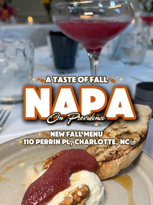 A TASTE OF FALL AT NAPA ON PROVIDENCE – With the emergence of fall, comes Napa’s new fall menu which features the addition of several tasty, well-crafted small plates. Each dish was served fresh, savory where applicable, and had a great combination of flavors. The eats pair perfectly with their signature cocktails like the Harvest Aperol Spritz and their mocktail, Sans-gria.
 
📍110 Perrin Pl, Charlotte, NC
📲 @napa_restaurants 
 
✨SMALL PLATES:
▪️Ahi Tuna Crudo
▪️Bacon Wrapped Dates
▪️Confit Beets
▪️Duck Gnocchi
▪️Grilled Short Ribs
▪️Herb Whipped Goat Cheese
 
✨DESSERT:
▪️Caramel Apple Cheesecake
 
✨LIQUOR:
▪️Harvest Aperol Spritz
 
✨MOCKTAIL:
▪️Sans-gria - grape juice, pomegranate juice, cranberry juice, orange juice, and cinnamon
 
📸Also Featured:
▪️Gingersnap
▪️Secret Garden
 
✨Other Recommendations:
▪️Beef Bourguignon
▪️Blood Orange Margarita
▪️Milk Chocolate Mousse Cake
▪️Seared Scallops
▪️White Lotus
 
💰This visit was hosted by the restaurant as a part of their fall tasting event. 
.
.
.
#napaonprovidence #QueenCity #CharlotteNC #charlotterestaurants #QueenCityEats #discoverclt #exploreclt #cltfoodies #thingstodoincharlotte #charlottefoodscene #wheretoeatcharlotte