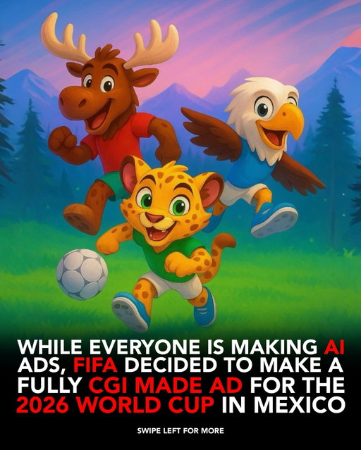 FIFA’s new World Cup 2026 ad introduces three CGI mascots:

Maple the Moose 🇨🇦
Zayu the Jaguar 🇲🇽
Clutch the Eagle 🇺🇸

Each represents a host nation, bringing the #WeAre26 campaign to life with playful animation designed to unite fans and capture younger audiences ahead of the tournament.

Follow @biz.insider for more business insights.