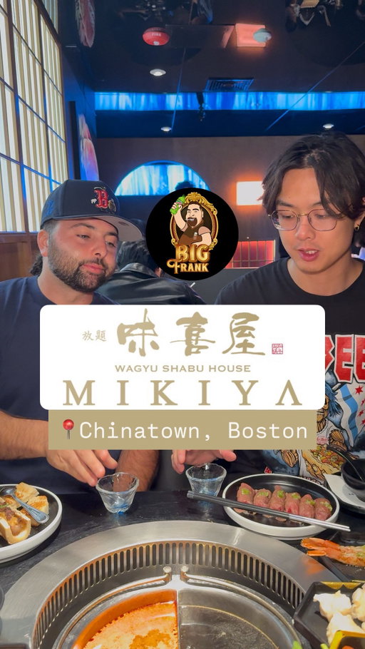 Big Frank & I went to Chinatown where we met up with my buddy @chopstickmurphys for some of the best hot pot in the city! Chopstick & Big Frank never met before, chopstick was star struck at first 😂. Big Frank never had hot pot before either, and he was pretty struck by it as well. Mikiya offers Wagyu from Japan, Australia & the US. Their menu is all you can eat. If you do the diamond like we did, you’d get all the Wagyu & seafood you can eat until your heart gives out. 

If you know me, I’m not a big Wagyu guy. It’s too rich. But, when you dunk it in a sauce, or in this case, broth, it masks the richness and makes it better (in my opinion). The Japanese wagyu was still a bit rich. I really loved the Australian. The sukiyaki broth was out of this world. Big Frank has been dying to go back to get more. I was impressed at how much he loved it here. Thank you to Chopstick for a great night out. Make sure you follow the boys @chopstickmurphys & of course @bigdewfrank. And make your next hotpot date at @mikiyaboston 

#fyp #foryou #foodie #foodgasm #hotpot #boston #friends #goodtimes #dinner #wagyu #yum #eatgood #chinatown #foodiesofboston #bostonfood #comedy