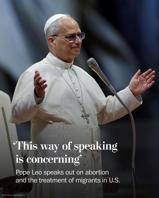 Pope Leo XIV spoke out on abortion, the “inhuman treatment of immigrants” in the United States, as well as “concerning” talk at the Pentagon. In rare comments addressing Trump administration policies, the pope called for Americans and Catholics around the world to show “greater respect for one another.”

The pontiff was asked by journalists about the meeting of senior military leaders in the United States, in which President Donald Trump and Defense Secretary Pete Hegseth gave highly partisan speeches. Leo shook his head in apparent distaste.

“This way of speaking is concerning, because it shows, every time, an increase of tension,” Leo said in Italian. “This wording, like going from minister of defense to minister of war. Let’s hope it’s just a figure of speech. Of course, there you have a style of governance meaning to show strength, so as to pile up pressure. Let’s hope this works and that there isn’t war. One always needs to work towards peace.”

Leo’s direct comments on U.S. politics are notable, as he has so far been less willing than his predecessor, Pope Francis, to publicly engage in battles of words with the U.S. administration.

Read more at the link in our bio.