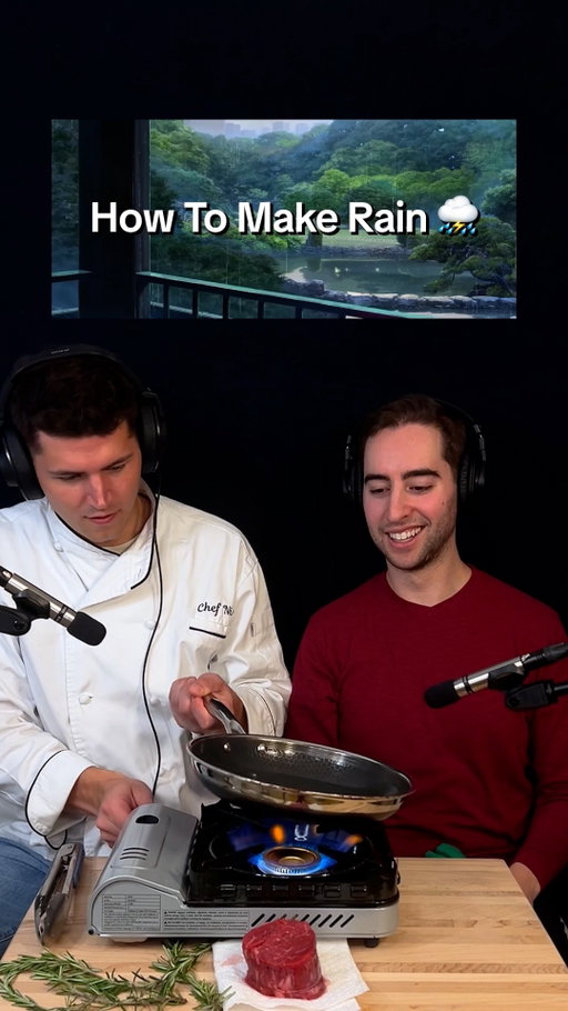 Cooking Up A Storm!
.
Excited to join Chef Nick once again to explore one of my favorite sound effects — the sound of rain! It’s quite difficult to record the sound of rain in a precise way, because 1) it needs to be raining and 2) rain is wet! So almost any time you hear rain in a cartoon or movie it’s usually the sound of something frying in a pan. Isn’t that cool?
.
If you concentrate just on the animated clip, you will experience an auditory illusion where your brain will slowly shift from hearing the sound as a sizzling steak to hearing it as rain. How cool! This is some farm-fresh foley! Bon appetit :) 
.
#rhythmsofcomedy #food #steak #anime #rain #soundeffects #satisfying #ghibli #behindthescenes #moviemagic #musician #chef