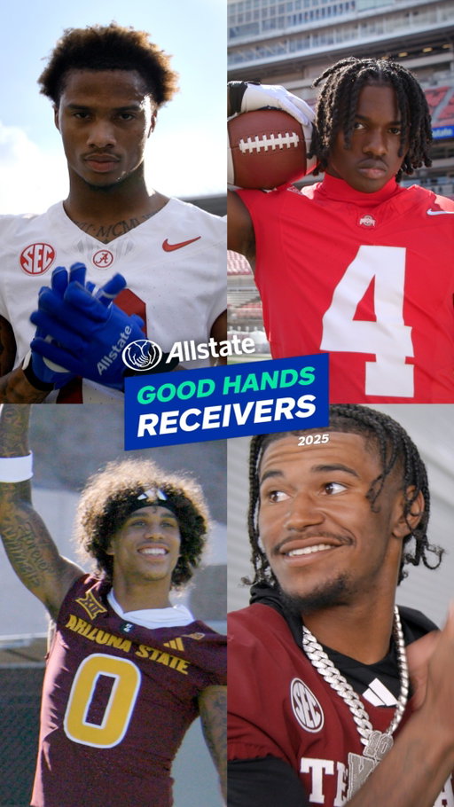 Announcing the 2025 Allstate Good Hands Receivers! Drumroll please 🥁

Congratulations to Jeremiah Smith (@primetimejj_.4 ) of @ohiostathletics, Ryan Williams (@ryanwms1) of @AlabamaFBL, Kevin Concepcion (@kcthekid2) of @aggiefootball, and Jordyn Tyson (@jordyntyson_) of @sundevilfb!

You know their plays, now meet their personalities. Tag a college football fan and follow along right here to get to know the best hands in the game. 👐

Big thanks to @kirkherbstreit for kicking off the program. Now, handing it off to Kayaune Ross (@Ross500) to help us get to know the four receivers. 🎤