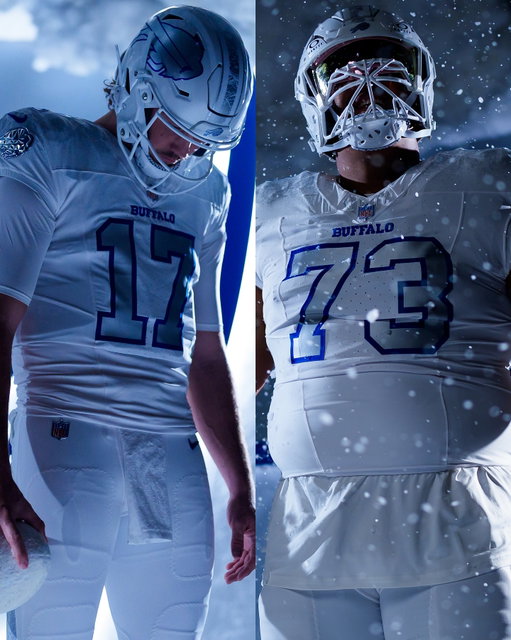 SNF will feature the @buffalobills in their “Cold Front” Nike Rivalries uniforms ❄️

NEvsBUF– Sunday 8:20pm ET on NBC
Stream on #NFLPlus + Peacock