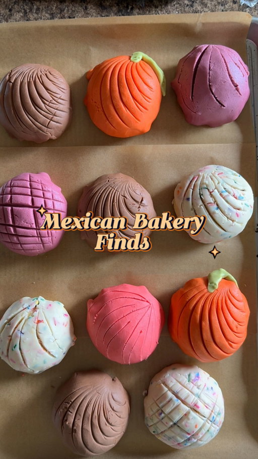 🇲🇽❤️Mexican bakery finds❤️🇲🇽
These are hella classic: Conchas = conch 

Here is MY recipe 🙄 

For the dough: 
8 cups of bread flour 
2 packs of instant yeast
1.5 cups warm milk
1 cup sugar 
6 ROOM temp eggs
2-room temp butter bars 
4 tbs vanilla extract 

Mix very well, knead for 5 minutes by hand after using a mixer for about 5 minutes, and let it rest until doubled. 

Shape them and add your shell, then rest for another 30 minutes, then bake 340° for 15-20 min 

For shell: 
3 cups AP flour 
3 cups powdered sugar 
4 bars of room-temperature butter 
Mix well 

Mix well and then divide and add your toppings. Do whatever you want to make your shell and place it over the raw dough making sure you cover the dough fully. 

Enjoy!!!!!! 
#conchas #mexicanbread #pan #panmexicano #miniconchas #pandulce #mexicanbakery #mexicanrecipes #mexicandesserts
