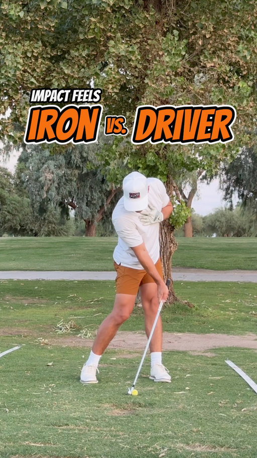 My downswing feels — Irons vs Driver:

With irons — I’m trying to cover the ball with my chest — using my trail palm and trail chest to smush the ball down into the turf. Downward attack. Compress it.

With driver — I’m thinking launch. My spine is tilted slightly away from the target, and I feel like my chest is more open toward the target so I can hit up on it instead of down.

Same swing — completely different force direction.

#golftips #golfswing #golf #driver #iron #impact #howto