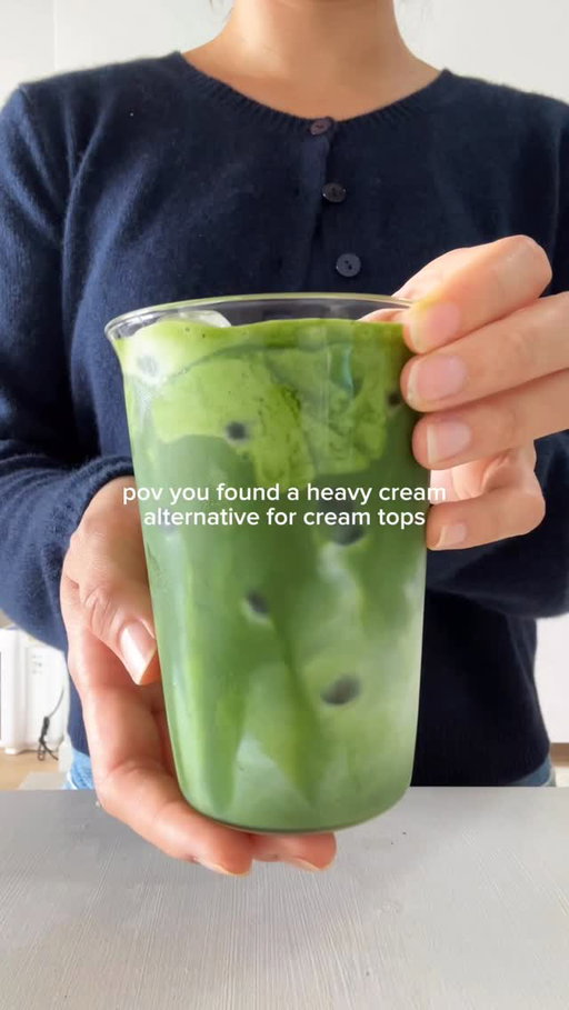 i really love this heavy cream alternative and you can make it completely dairy free if you want!! if you don’t usually like creamy tops, you might like this version #matcha #matchalatte #homecafe #recipe #creamtop #alternative #yogurt #dairyfree heavy cream cream top alternative