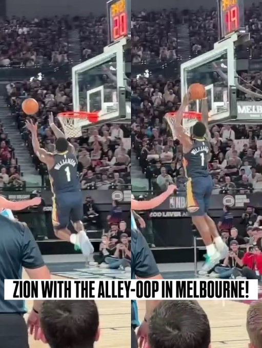 @zionwilliamson does what he does best and throws down the HUGE alley-oop slam on the fastbreak! 🤯 NOP leads at halftime 62-51 🍿