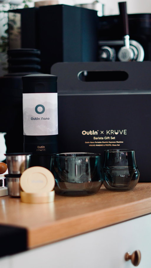 the perfect coffee gift set? You tell me. 

trying to capture the beauty of unboxing this gift set. the perfect at home or travel coffee kit this barista set comes with:

✅ @outin.inc.official Nano Espresso Maker with travel cup and metal portafilter. 
✅ 2 18 gram double shot baskets with dispersion screen. 
✅ Tamper, dosing funnel and distribution tool. 
✅ @kruveinc Dark Series Propel Espresso Glass and IMAGINE 250ml latte glass. 

Brew anywhere, savor everywhere.