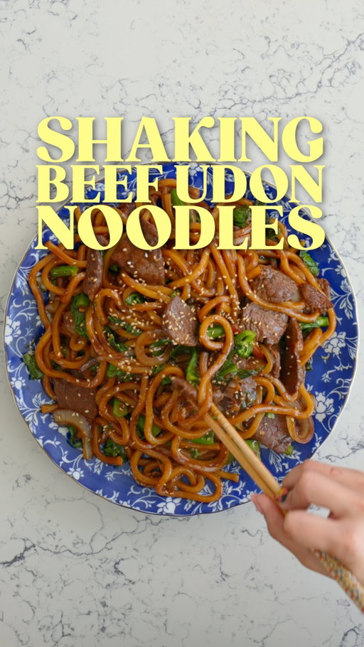 Shaking beef + udon = heaven in your mouth 😮‍💨 
I’m sending out the full written recipe to my newsletter fam today, comment “recipe” and I’ll send you the link to join if you’re not on my newsletter already, if you are this recipe is coming your way soon 👀 
.
.
.
For marinade 
1/2 pound  filet mignon  thinly sliced 
1 tablespoons (24g) granulated sugar 
1 tablespoons oyster sauce 
1 tablespoons Maggi seasoning
½  tablespoon honey 
½ teaspoon sesame oil 
1 tablespoon (10g) minced garlic 
1 tablespoon sambal 
For noodles 
2 packs fresh Udon noodles 
1 tbsp dark soy sauce 
2 tbsp regular soy sauce 
2 tsp sugar
4-5 chinese broccoli stem
½ yellow onion