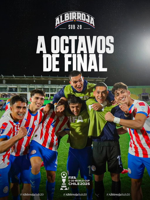 ¡Entre los 𝟙𝟞 mejores del mundo! 🙌

La #AlbirrojaSub20 se instala en los octavos de final de la Copa Mundial Sub-20 de la FIFA.

Paso a paso, ¡todos juntos! 👉🏆

#VamosParaguay 🇵🇾