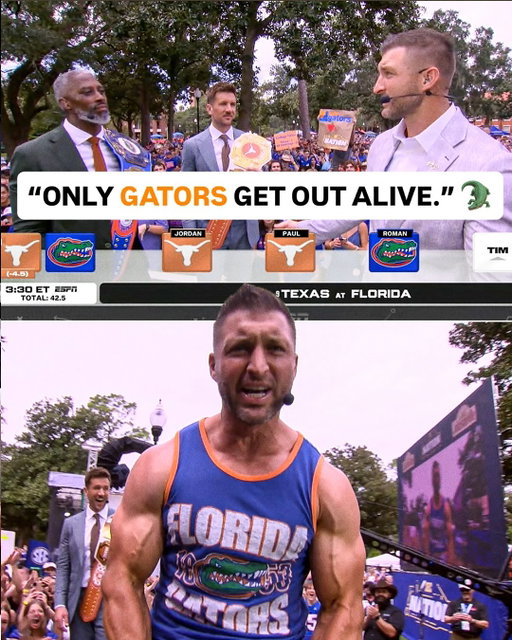 Come for the game picks, stay for Tim Tebow getting the @gatorsfb crowd fired up 😂