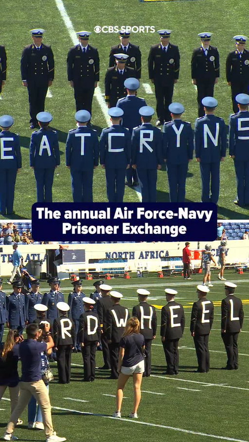 Eight members from each service academy, often with a message on the back of their coats, are traded back to their respective branches after spending a semester at the other’s institution 🤝 #collegefootball #navy #airforce