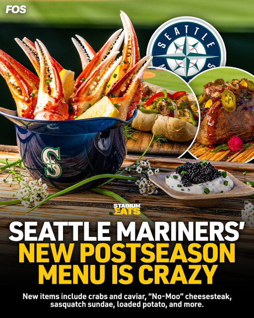 New @stadiumeats on deck. The Seattle Mariners introduced five new postseason items to their food menu that include: Claws and Caviar, a PNW pretzel, the Sasquatch sundae, a Pacific Pitmaster potato, and the “No-Moo” plant-based cheese.