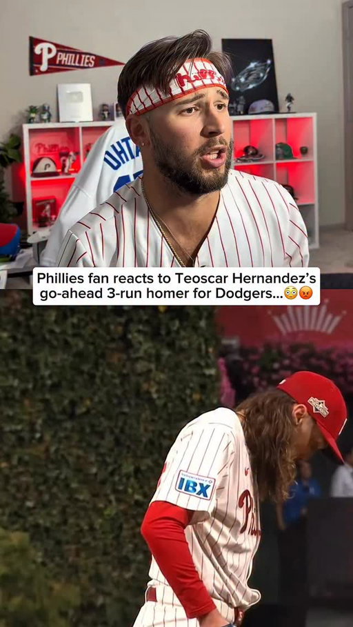 FULL CRASH OUT INCOMING… Phillies fan reacts to Teoscar Hernandez hitting the go ahead three run homer versus the Philadelphia Phillies! ￼

If viewing, follow @tinyy.tino 

#mlb #baseball #ladodgers #dodgers #phillies #reaction