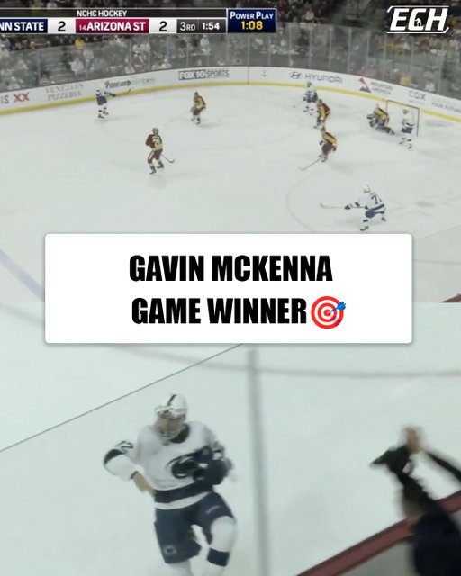 First college goal for @gavin_mckenna27 and it's a Game Winner! 

Penn State completes the sweep over ASU with a 4-2 win tonight in the desert. 

🎥: @thenchc l @pennstatemhky