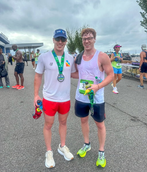 1:58:45 at the Birmingham Half Marathon with my twin brother!!! Bennett’s goal was sub 2 hours and we crushed it on a hilly course! Some of those hills in the last 5k crushed him (and me) but we got it done. Also, huge shoutout to my mom for finishing at 65 years old in 2hrs 15 minutes.