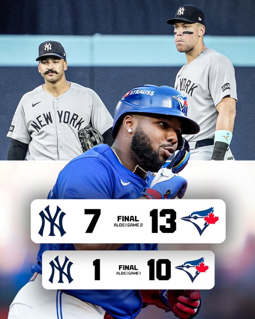 JAYS GO UP 2-0 IN THE ALDS 🇨🇦

The Blue Jays beat the Yankees 23-8 in the first two games of the series 😮