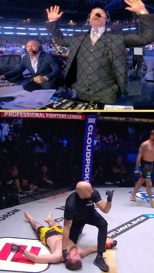 The call says it all 🎙️😱 Sean O’Connell loses it as Sergio Pettis lands a last-minute spinning elbow KO out of nowhere! #RoadToDubai #ko #crazy