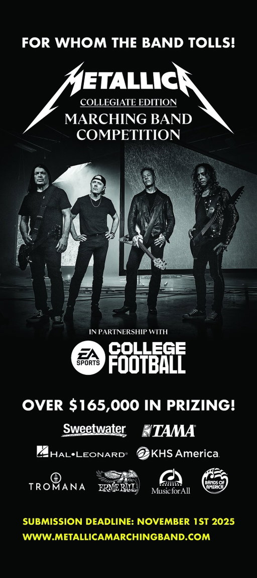 🏆 Auburn took home the grand prize in the inaugural #MetallicaMarchingBand Competition, and this year, $165,000 in prizes are up for grabs thanks to our partners at @sweetwatersound, @officialtamadrums, KHS America, and others. Plus, the winning D1 band will also be featured in an upcoming @easportscollege release! 🏈

Have your band director sign up at MetallicaMarchingBand.com for a chance to win - submissions due November 1!