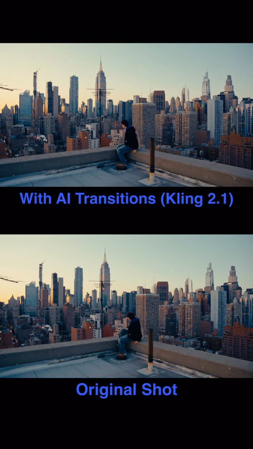 Comment “PROMPT” and I’ll send you the exact prompts I used.

This is a mix of my own shots and AI generated transitions.

Inspo: @sajad_machu 

Tools: @higgsfield.ai @klingai_official @artlist.io Davinci Resolve

📕 3 STEP TUTORIAL

1️⃣: Select Your Clips 🎬

Start with intention. Pick clips that either flow seamlessly together AND/OR create striking contrast.

Color grade everything first for visual consistency

Export one frame from the beginning AND end of each clip (this becomes your transition anchor)

2️⃣: Generate AI Transitions 🌊

Navigate to higgsfield.ai and select Kling 2.1 (General mode).

Upload your start frame (end of clip 1) + end frame (start of clip 2)

Prompt for a “seamless cinematic transition between scenes”. You’ll need to iterate on your prompt until the result matches your vision. Be specific about motion, style, and mood.

3️⃣: Polish ✨

Import everything into your editor (I use DaVinci Resolve).

Add speed ramping, motion blur, and other VFX.

And most importantly, add sound design. Music and SFX sell the visuals.

 - - - - - - - - - - - - - - - - - - - - - - - - - - - - - -

💾 Save this and try it out yourself!

#AITransitions #CinematicVideography #VideoEditing #AIVideo #ContentCreation #DaVinciResolve #VideoEditingTips #CreatorTips